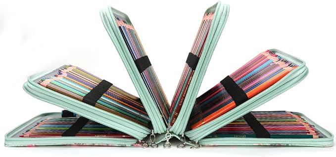 Vomgomfom Colored Pencil Case - 252 Slots Pencil Holder with Zipper Closure Twill Fabric Large Capacity Pencil Case for Watercolor Pens or Markers, Pencil Case Organizer for Artist (Green Rose)