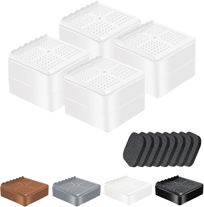 shouwuhho Furniture Risers, 4 Pack Bed Risers with Non-Slip Grip and Heavy Duty Support, 1 Inch 2 Inch 3 Inch 4 Inch Height Lift for Couch, Sofa, Table, Desk, Chair, Refrigerator - White, 1+1 Inch