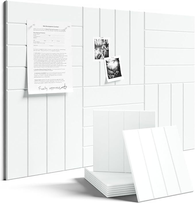 Large Felt Bulletin Board 36"x24" Cork Board Alternative - 6 Pack with 40 Safe Removable Adhesive Tabs, Cork Boards for Walls Cork Board for Home Office Classroom Pin Board-Cold White