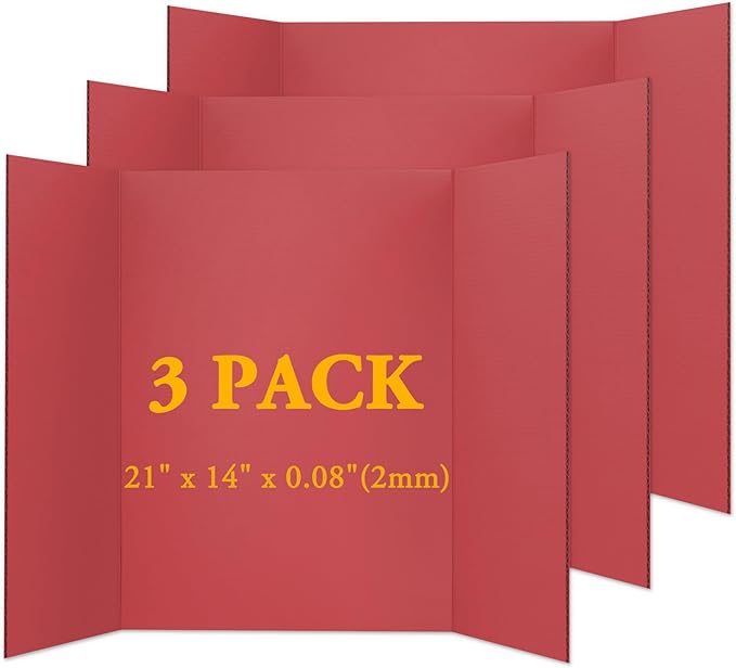 AKONEGE 3PCS Small Trifold Poster Board, 21 x 14 Inches Red Corrugated Cardboards Tri Fold Poster Boards for School Projects, Science Fair, Business Presentations, Exhibitions, Event Display