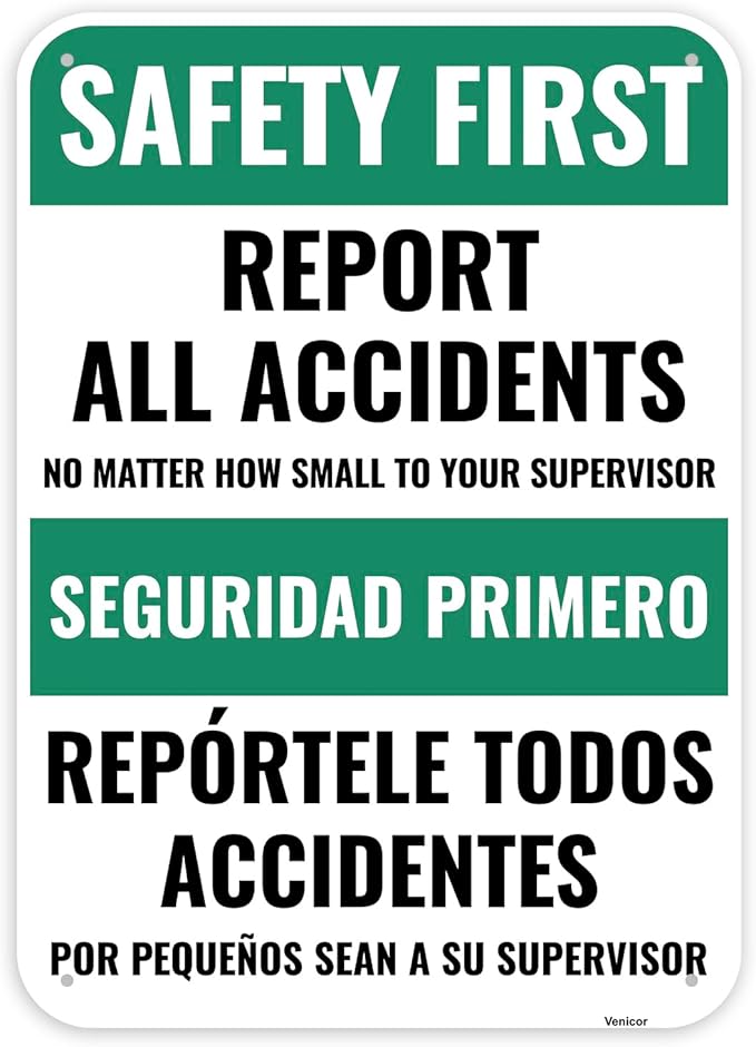 1PC Safety Sign, 14 x 10 Inches - Aluminum - Safety Decorations Posters For Workplace - Bilingual Spanish