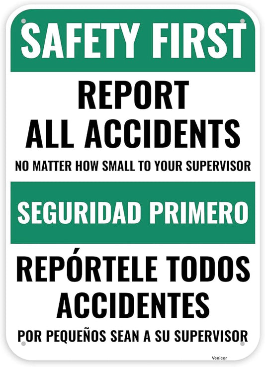 1PC Safety Sign, 14 x 10 Inches - Aluminum - Safety Decorations Posters For Workplace - Bilingual Spanish