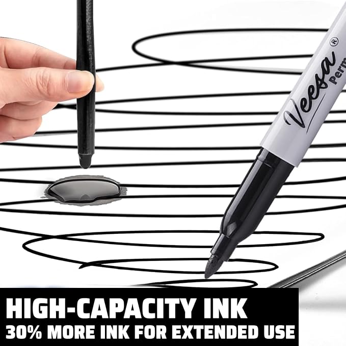 Permanent Markers 75 Pack, Black Marker Pens with 30% More Ink, Waterproof | Quick Drying | Fade Resistant, Fine Tip