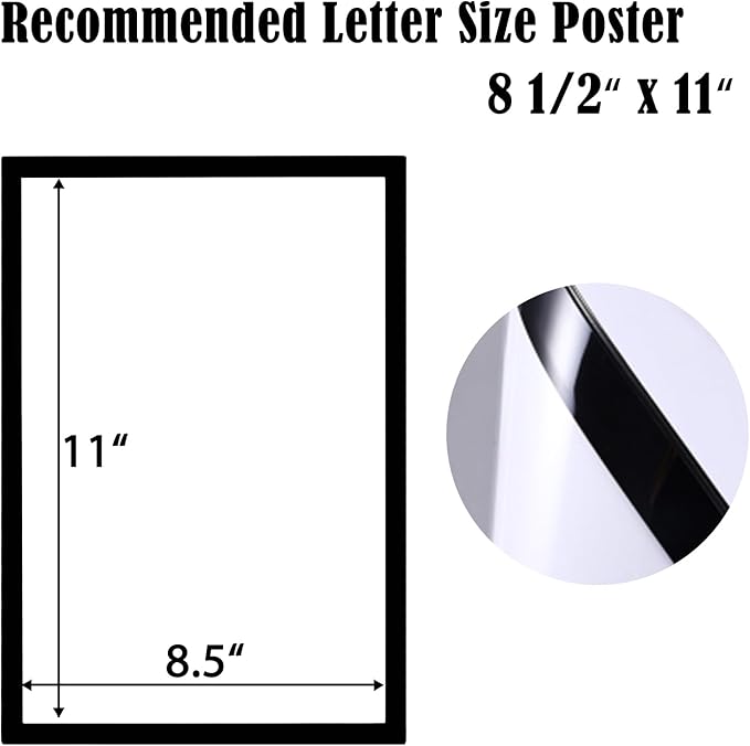 JIUYE 3Pcs Self Adhesive Magnetic Sign Holder 8.5 x 11 inches,Wall Mount Plastic Display Frame,Adhesive Magnetic Framed Paper Document Sign Holder for Home Office Store,Black