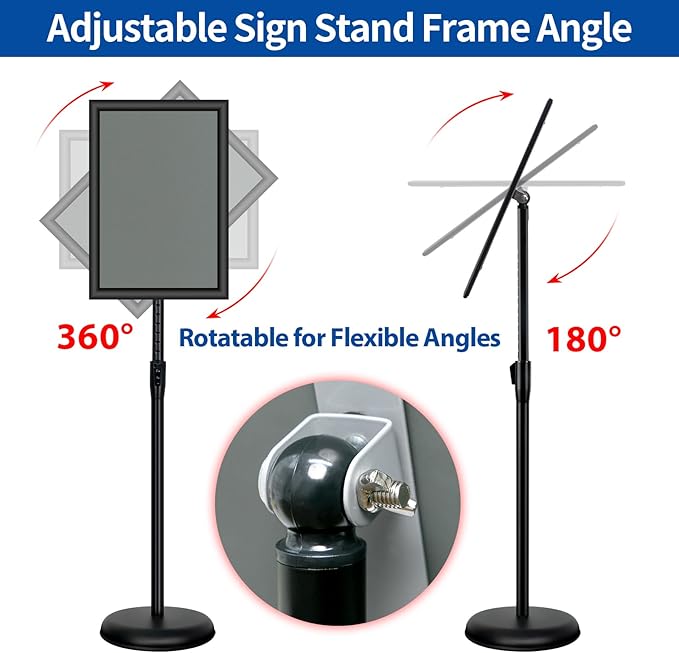 VAIIGO Adjustable Sign Holder Stand - 2Pack 11x17 Inch Pedestal Poster Sign Stand, Heavy Duty Floor Standing Sign Stand Aluminum Snap Open Frame for Church Business Store Sign Holder Stands (Black)