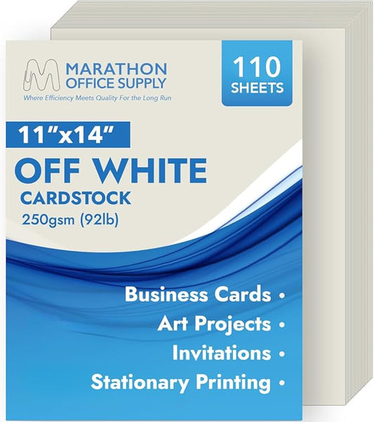 MOS Off-White Cardstock Paper 11 x 14 Inch (110 Sheets) — Heavyweight Poster Board Card Stock for Crafts, Certificates, Menus, Art Projects, Printer Compatible
