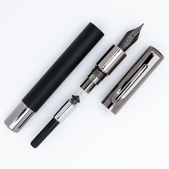 Monteverde USA Ritma Fountain Pen in Black – Medium Nib Balanced JoWo Stainless Steel Refillable Ink Cartridge/Converter – Perfect for Professionals & Writing Enthusiasts