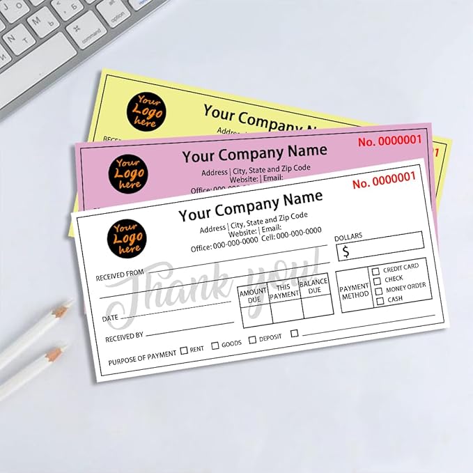 Personalized Invoice Book Custom 2 Part/3 Part Receipt Book Quote Estimate Order Forms Carbonless Form with Your Company Name Logo Address,2-10 Books (Style 2)