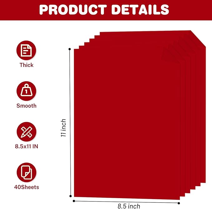 Cardstock 8.5 X 11, 40 Sheets Christmas Red Card Stock, 75lb/ 200gsm Copy Paper, Cardstock Printer Paper for Art, Drawing, Invitations, DIY Cards, Craft, Construction, School & Office Supplie