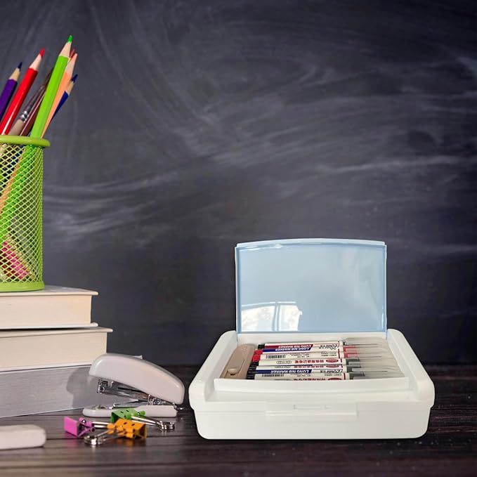 Double Layer Plastic Art Storage Box ，Fashion Hard Durable Pencil Organizer for Brushes, Paints, Stamps, Eraser, Sticker