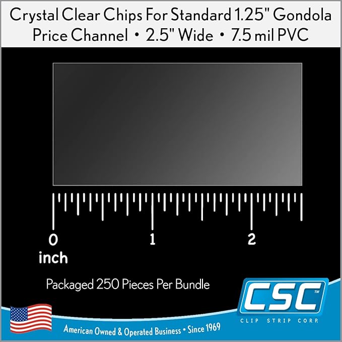 Clip Strip Corp. Price/Data Channel Label Holder Chips, Clear Plastic Tags, 2.5" L x 1.25" H, 7.5 Mil Thick, Gondola Shelf Edge, Reusable, Made for Point of Purchase Shelf Molding (2000)