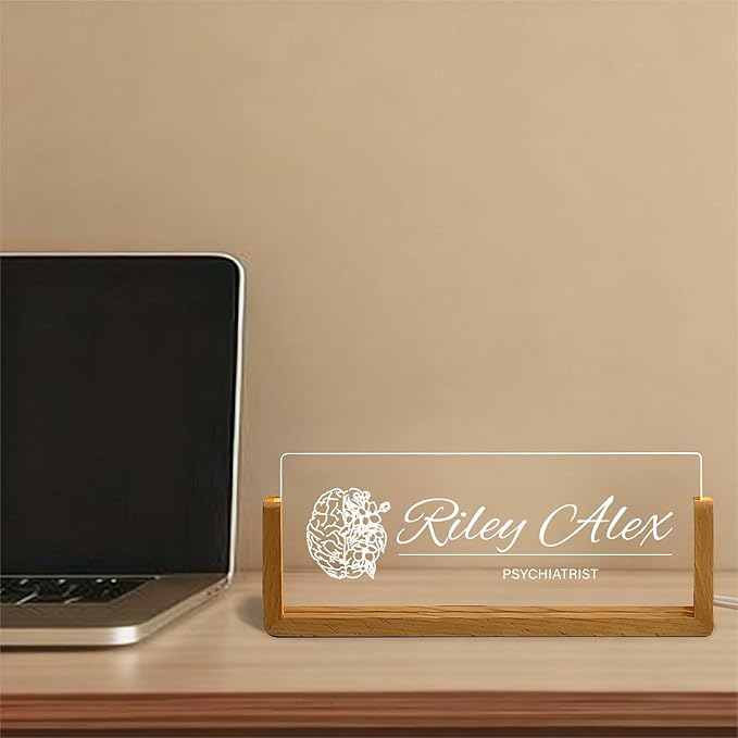 Custom Name Plate for Desk, Personalized Light Up Acrylic Office Sign for Teacher Boss Coworker, Employee Appreciation Gift, Desk Name Tag Decor