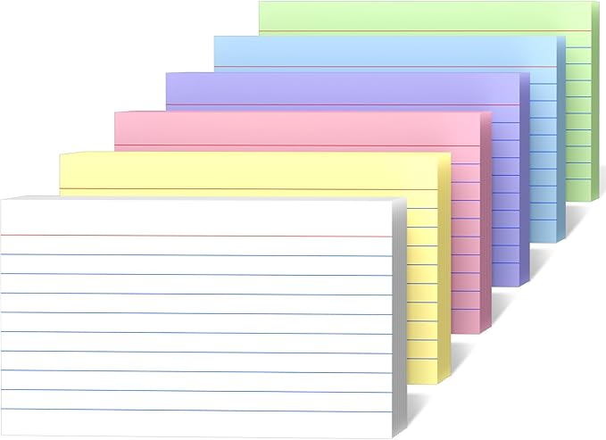 300 Count Ruled Index Cards 3 x 5 Inch, Colored Lined Note Cards, Thick Flash Cards Perfect For School and Office Supplies, Lined & Blank Index Cards Ideal for Note Taking, To-do Lists and Tests