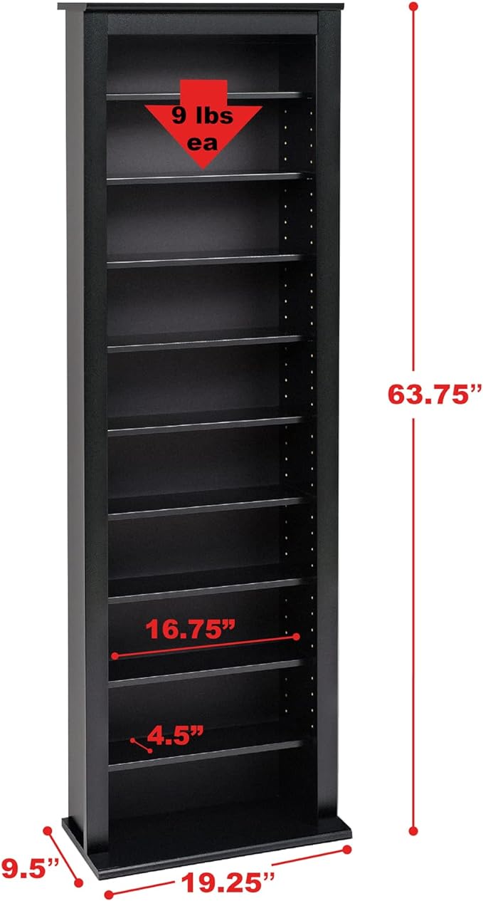 Prepac Narrow Cabinet Media Storage, Slim Barrister Tower, Black