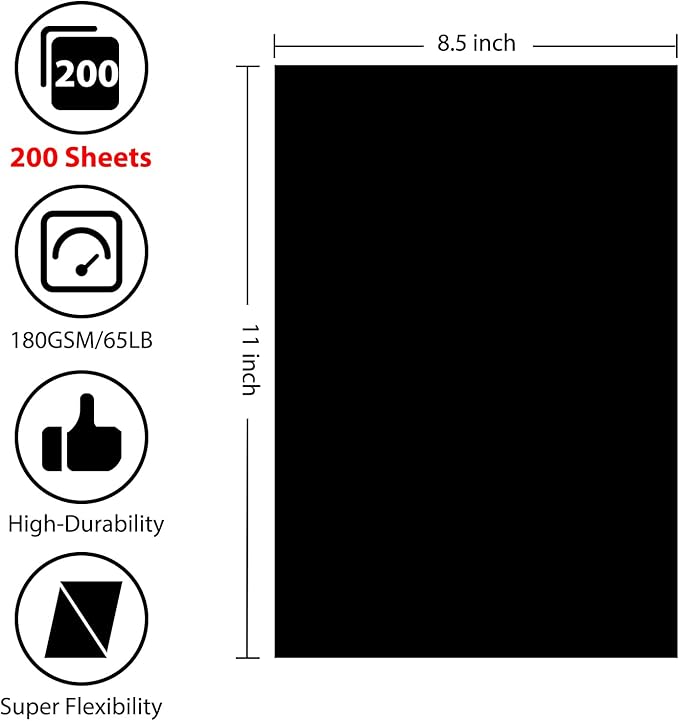 OcePor 200 Sheets Black Cardstock 8.5” x 11”, 65lb/180gsm Black Card Stock, Thick Card Stock Paper, Heavy Cardstock Paper for Printer, Resume, Scrapbooks, Art, Crafts, Business Cards
