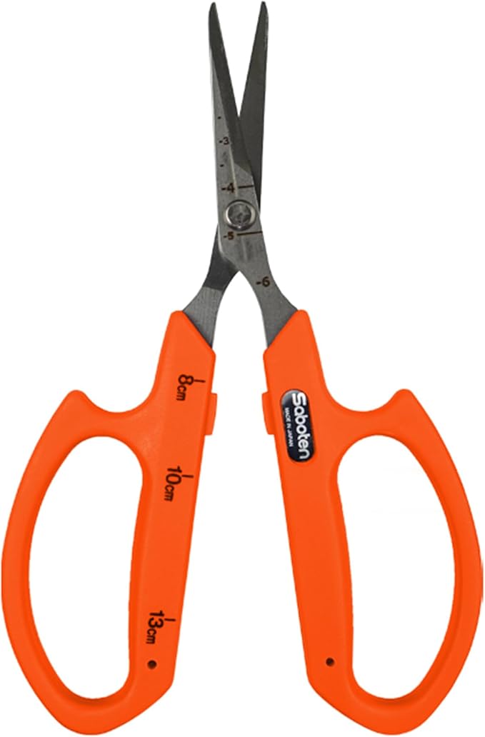 Saboten Stainless Steel Angled Blade Trimming Scissors Orange PT-13 160mm Precision Gardening Bonsai and Floral Shears Made in Japan
