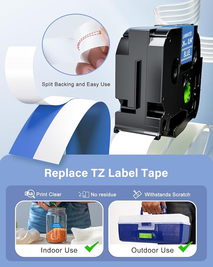 24mm TZ Tape Replacement for TZe Tape 24 mm 0.94 P-Touch TZe Ribbon Laminated TZ Colored Refills Compatible with Brother Label Maker Tape PT-D600 D610BT P700 P710BT Cube Plus, 1" x 26.2', 6 Pack