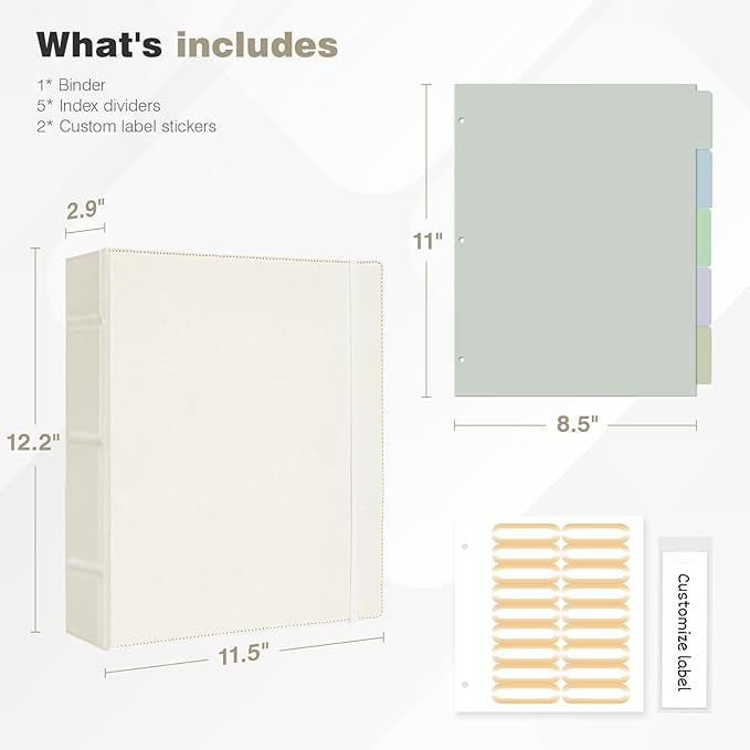 Ospelelf Vintage Hardcover 3 Ring 2 inch Leather Binder, Professional Binders Organizer Suitable for Letter Size Documents, Binder Dividers with Tabs, Beige