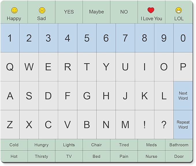 Adult Communication Board - Non-Slip, Portable Letter Chart for Non-Verbal, Stroke Recovery, Effective Visual Aids for Non-Speaking Patients, Pain Scale, QWERTY or ABC (QWERTY)