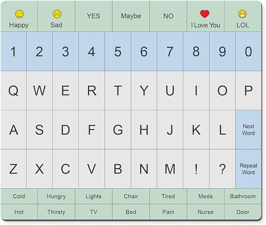 Adult Communication Board - Non-Slip, Portable Letter Chart for Non-Verbal, Stroke Recovery, Effective Visual Aids for Non-Speaking Patients, Pain Scale, QWERTY or ABC (QWERTY)