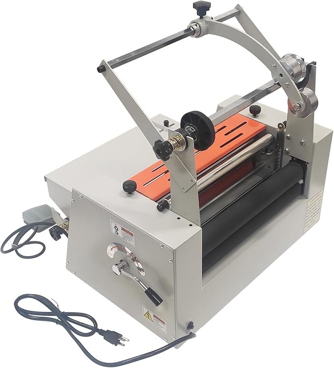 WYDDDARY 14.17"/360MM Electric Steel Roller Thermal Laminator with Toothing Cutter Hot Cold Roll Laminator Adjustable Temp 60-130℃ Electric Laminating Machine for Single/Double Sided Laminating