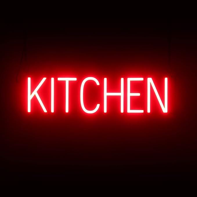 SpellBrite KITCHEN Sign | Directional Sign with Neon Look, Red LED Light Source | 25.1" x 6.3"