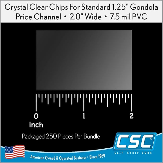 Clip Strip Corp. Price/Data Channel Label Holder Chips, Clear Plastic Tags, 2" L x 1.25" H, 7.5 Mil Thick, Gondola Shelf Edge, Reusable, Made for Point of Purchase Shelf Molding (1000)