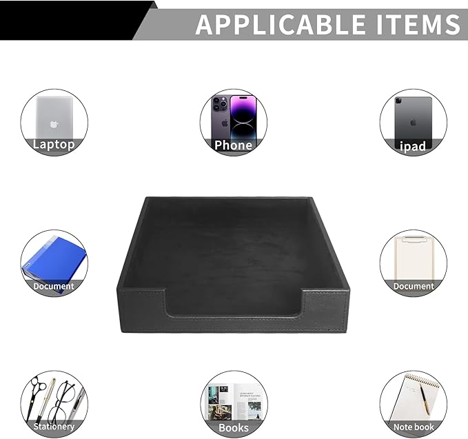 RHCSZ PU Leather Letter Tray - Load Documents Trays Front for Office Desktop Organizer - Desk Magazine, File, A4 Paper Holder - Paper Document File Holder (Black, A4-Tray)