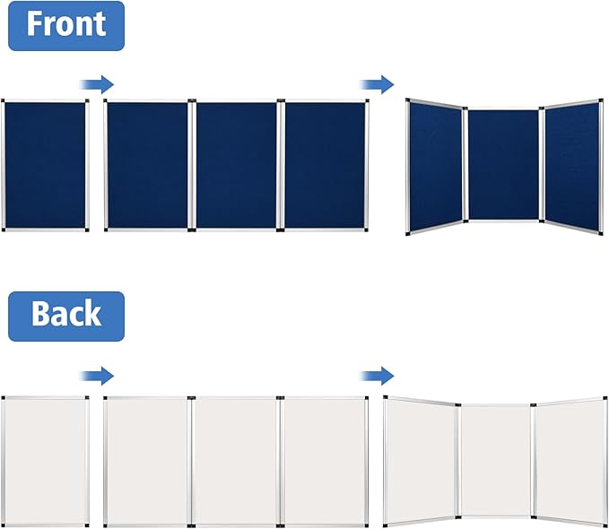 Nisorpa Trade Show Presentation Board, Aluminum Trifold Poster Board 70.8 x 35.4 Inch Display Board with Storage Bag, 3+1 Table Top Folding Panel - Blue