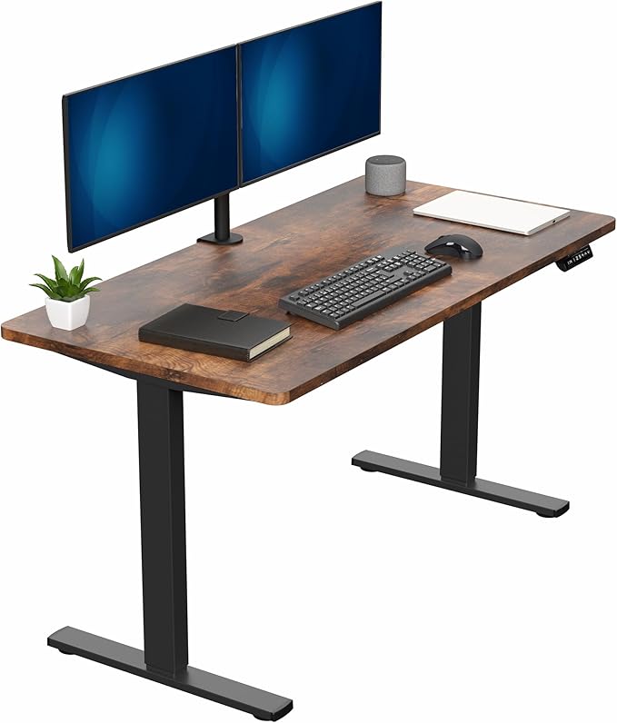 VIVO Electric 55 x 28 in Standing Desk, Memory Height Adjustment, 1B Series, Holds 220 lbs, One-Piece Rustic Vintage Brown Top, Black Frame, DESK-KIT-1B55N