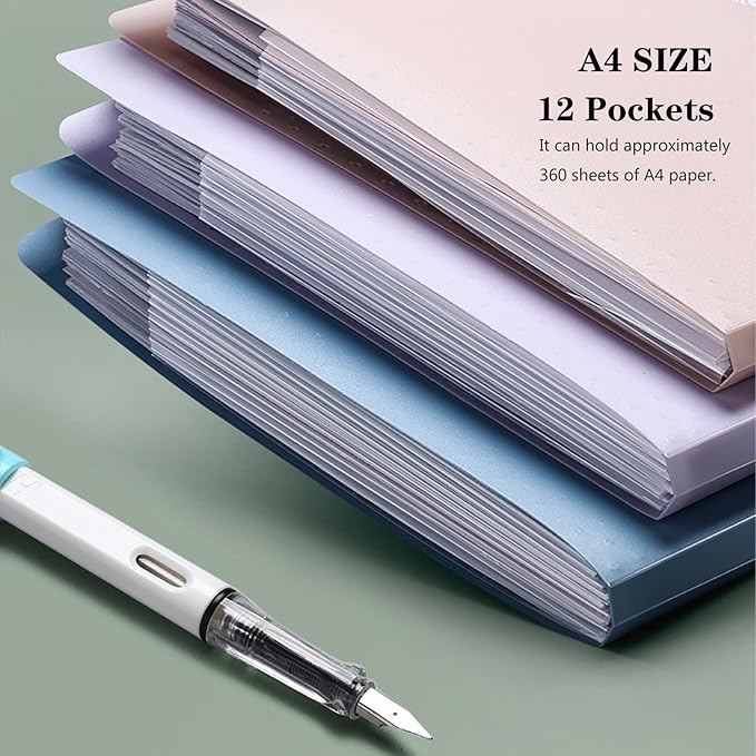Expanding File Folder Organizer with 12 Pockets, 3 Pack Waterproof Accordion Document Holder for Office Paperwork, A4 Letter Size Expandable Portfolio for Bills, Receipts & Tax Records