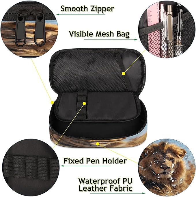Pardick 3D Lion Pencil Case，Big Capacity Pencil Pouch Coin Pouch Stationery Organizer For Teen School