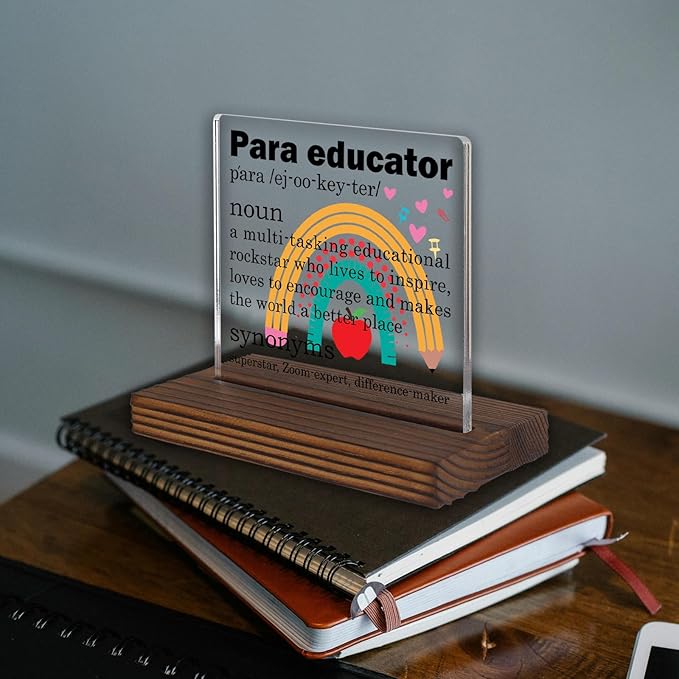 Paraeducator Gifts, Thank You Rainbow Desk Sign for Classroom Support Staff and Teacher Aides, Inspirational Education Assistant Recognition Plaque PA053
