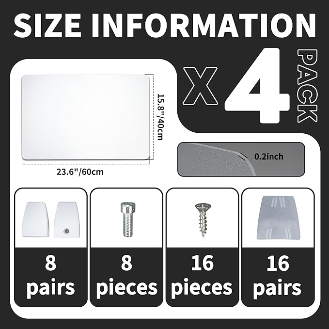 GOOFCXO 4 Pcs Desk Divider Privacy Panel 23.6 x 15.8 Inch Counter Desk Acrylic Panel Holder Free Standing Privacy Shield Work Station Desk Divider Partition for Offices Schools Call Centers (Frosting)