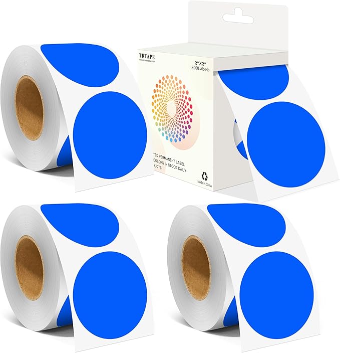 2 Inch Color Coding Round Labels (2000Pcs, 4 Rolls) - Round Colored Dot Stickers for Inventory, Pantry, Warehouse Organization - Blue Circle Dot Labels