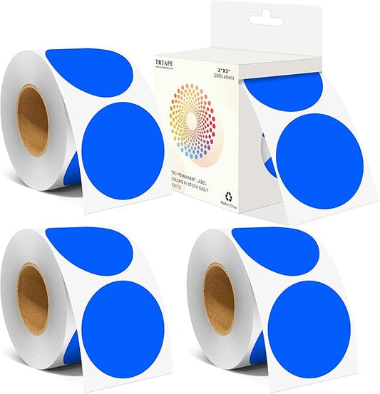 2 Inch Color Coding Round Labels (2000Pcs, 4 Rolls) - Round Colored Dot Stickers for Inventory, Pantry, Warehouse Organization - Blue Circle Dot Labels