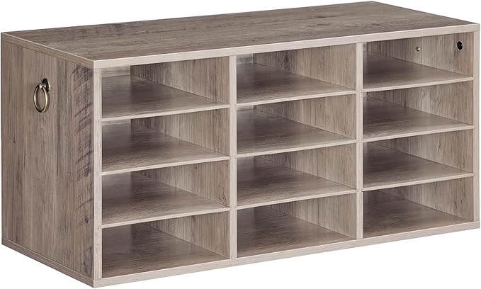 HOOBRO Countertop Mail Sorter Organizer, Wooden Literature Organizer, Student Mailbox for Classroom, Desktop Bill Organizer for Office Home School, 12 Compartments, Greige BG43WF01