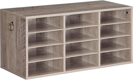 HOOBRO Countertop Mail Sorter Organizer, Wooden Literature Organizer, Student Mailbox for Classroom, Desktop Bill Organizer for Office Home School, 12 Compartments, Greige BG43WF01