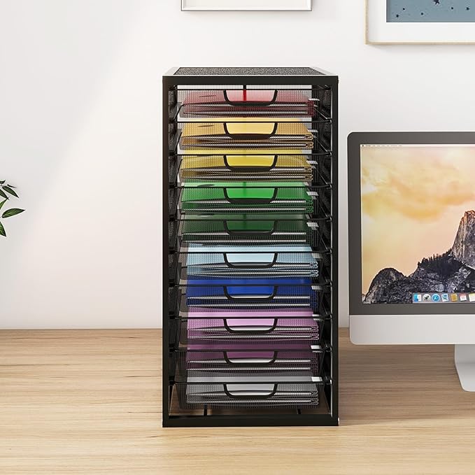 Natwind Mesh file organizer 10 drawers, Office Supplies Desktop Organizers and Accessories Stationery Storage, Paper Letter Tray, File Binder Organizer for Home Office School,Black