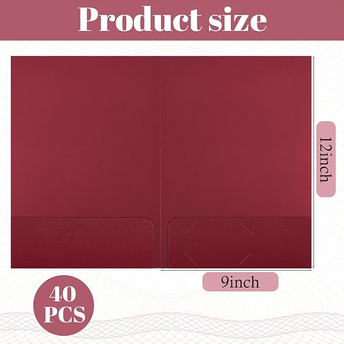 Harloon 40 Pcs Tax Return Folders 12 x 9 Inches 2 Pocket Folders Bulk Gold Foil Stamped Heavyweight Folder, Holds 8 x 11 Inches Letter Size Paper(Red,Cardboard)