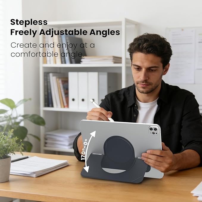 Nillkin Adhesive Tablet Stand, 0.14 inch Invisible Slim iPad Holder, Stepless Adjustable Stand, Built-in Back Magnets, Compatible with Tablets Up to 10.4-13.2 inch, Black