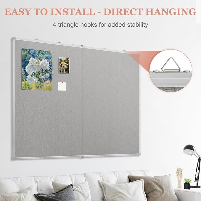 AMUSIGHT Double-Sided Large Cork Board with Linen, 60" x 40" Foldable Hanging Aluminum Framed Bulletin Board, Vision Board Pin Board Corkboards for Walls, Office, School Decor, 20 Pushpins