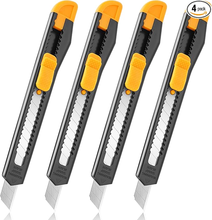 TIFICAL 4 Pack Box Cutter Retractable, Utility Knife 9MM Wide Snap-Off Blades, Exacto Knife for Cutting Box, Wrapping, Cardboard, Extended Razor Knife, Box Opener Perfect for Office, Home, School
