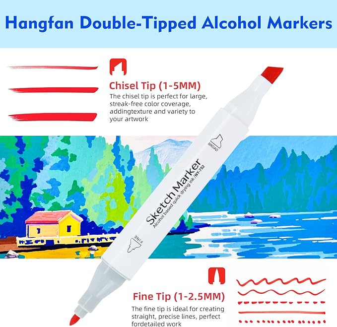 HOMSAILMO-60 Color Alcohol Marker Painting Set, Chisel and Exquisite Double Headed Adult Coloring Pen, Non Bleeding, Creative Drawing, Sketching, Illustration, Card Making, Artist Gift, Ergonomic Grip