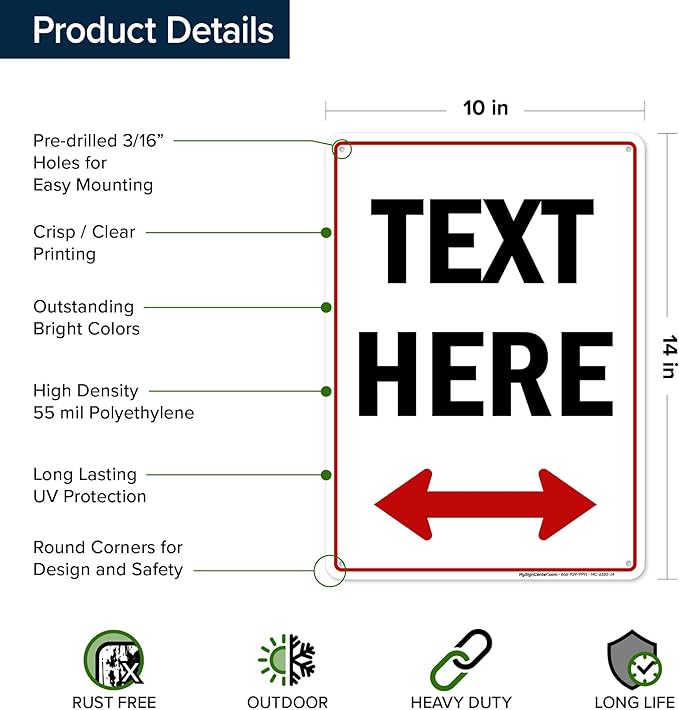 Custom Arrow,Custom Directional Sign, Two Way Arrow,10x14 Inches, 55 mil thick HDPE (high density polyethylene), Made in USA by My Sign Center
