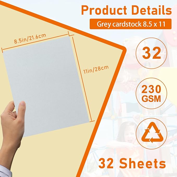 Guakicae 32 Sheets Grey Cardstock 8.5 x 11 Printer Paper, 80lb Thick Silver Card Stock for Cards Making, Invitations, Certificates, Anniversary Cards, Office Printing