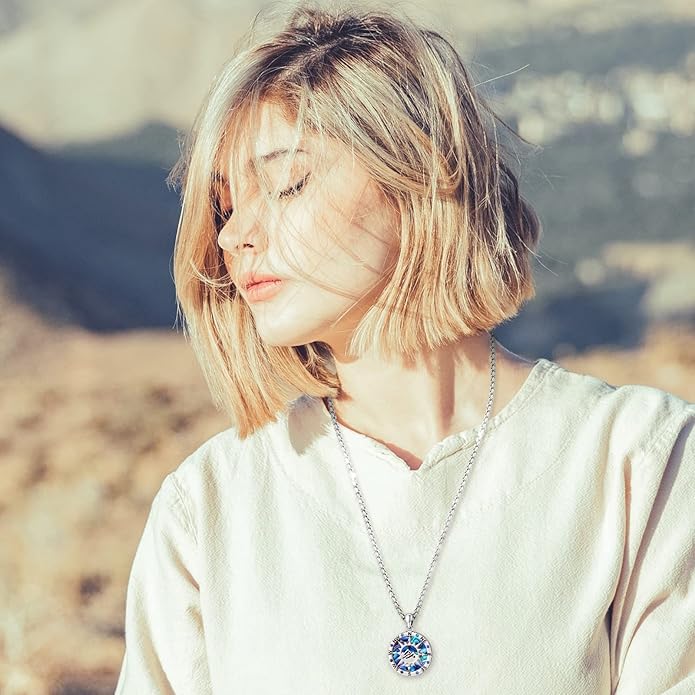 Compass Necklace for Women Men 925 Sterling Silver Pendant Urn Necklaces for Ashes Picture Locket Necklace Anchor Necklace Viking Necklace Crystals CZ Moonstone Abalone Shell Turquoise Compass Jewelry