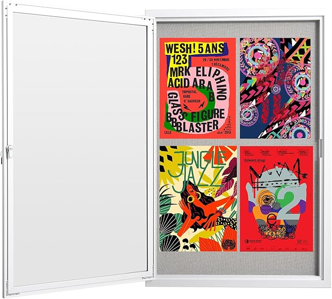 36×24 Inch Lockable Enclosed Bulletin Board, Weather-Resistant Outdoor Noticeboard with 2Locking Doors, Wall-Mounted Silver Aluminum Frame & Grey Felt Presentation Board