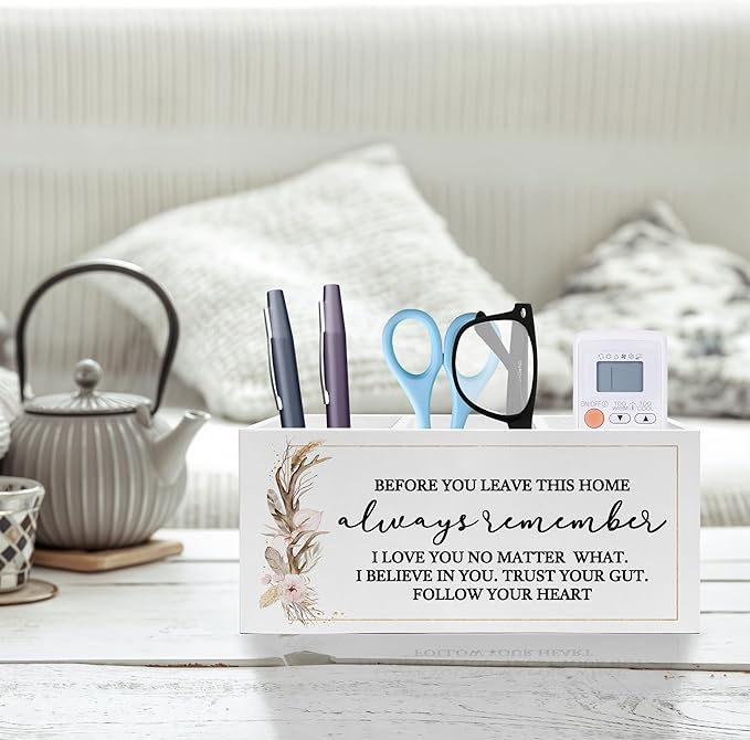 Exqcom Before You Leave This Home Pen Pencil Holder, Inspirational Gifts for Women, Rustic Flower Motivational Pencil Pen Holder Organizer for Home Office Desk Accessories