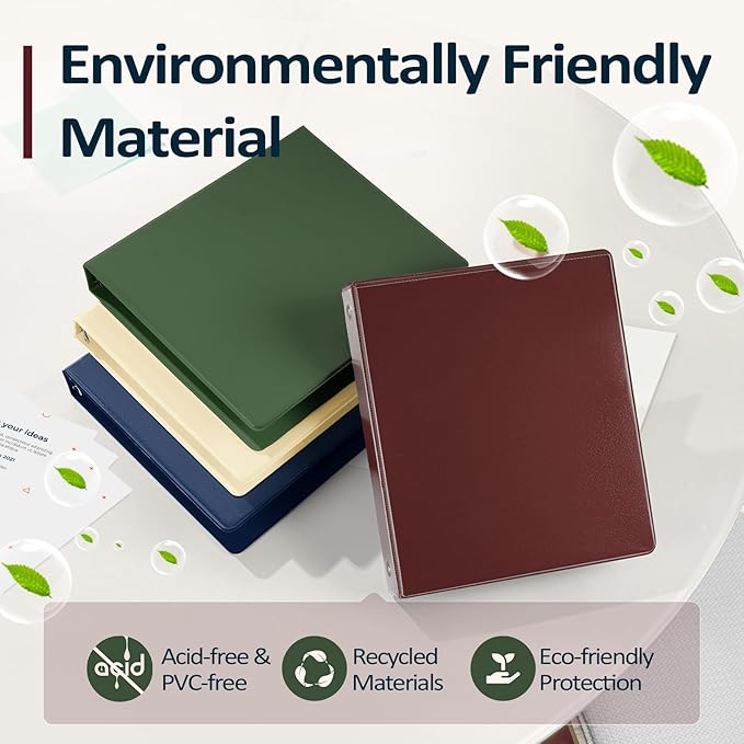 BinderX 1.5 Ring Binder, Sooez Round Ring 1.5 Inch Binders, Fits 325 Sheets of 8.5x11 Paper, Customizable View Cover with Inside Pockets, Cute 1.5" Binder, Olive Green